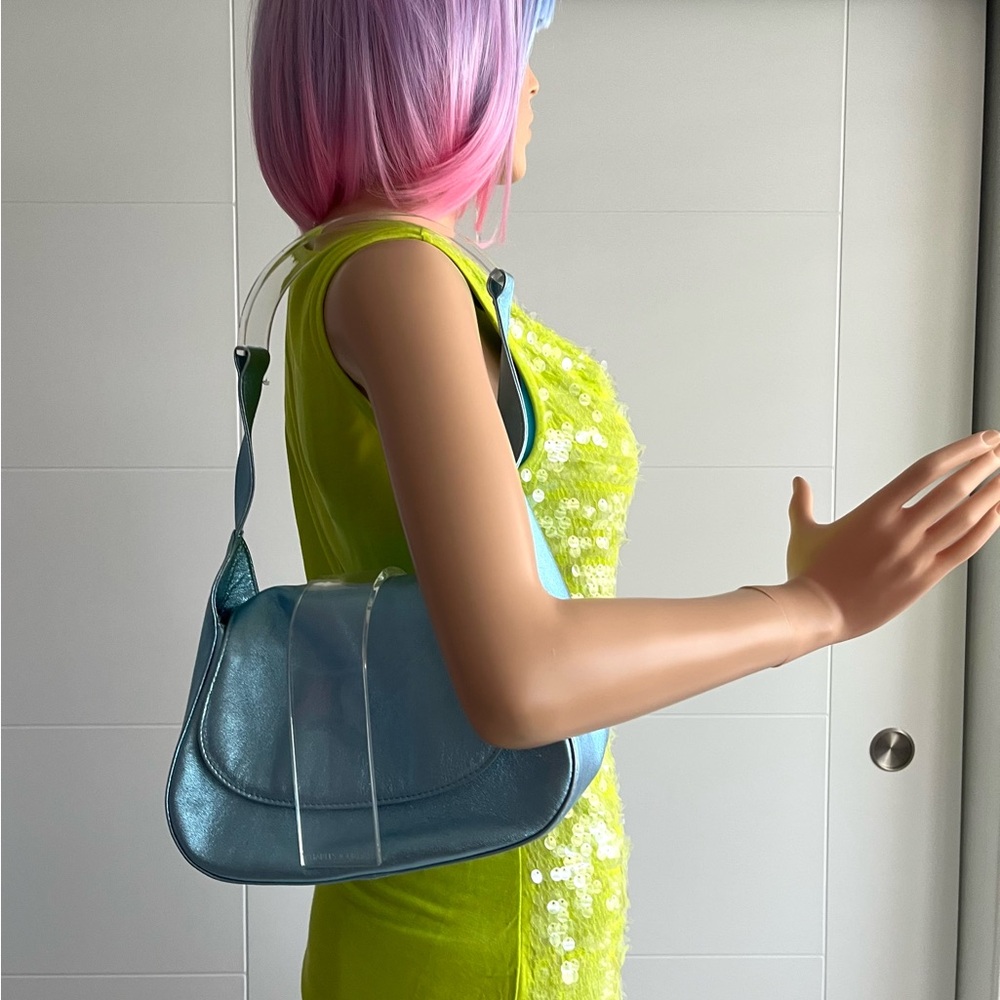 Metallic Blue Shoulder Bag with Lucite accents